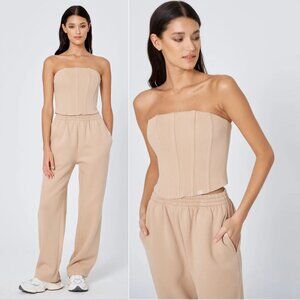 ATOIR x ROZALIA The Corset Top Size 12 L Sand Beige Boned Back Zip Stretch NEW